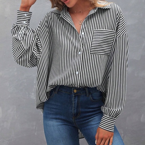 BellanBlue Tops - Classic Oversized Striped Button Down Boyfriend Shirt